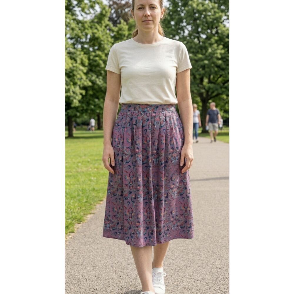 Vintage JG Hook Women’s Paisley Pleated Midi Skirt Rayon Boho Hippie Size 14